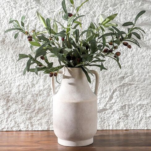 Mitt&Ditt Ceramic Flower Vase, 5.3 inch Off-White Farmhouse Rustic Vase, Handcrafted Weathered Pottery Vases, Small Flower Terracotta Vases for Home Decor, Living Room, Table, Shelf in Saudi Arabia