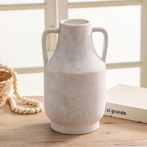 Mitt&Ditt Ceramic Flower Vase, 5.3 inch Off-White Farmhouse Rustic Vase, Handcrafted Weathered Pottery Vases, Small Flower Terracotta Vases for Home Decor, Living Room, Table, Shelf in Saudi Arabia
