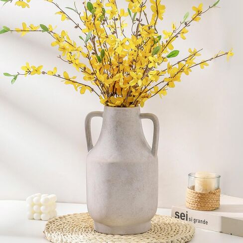 Mitt&Ditt Ceramic Flower Vase, 5.3 inch Off-White Farmhouse Rustic Vase, Handcrafted Weathered Pottery Vases, Small Flower Terracotta Vases for Home Decor, Living Room, Table, Shelf in Saudi Arabia