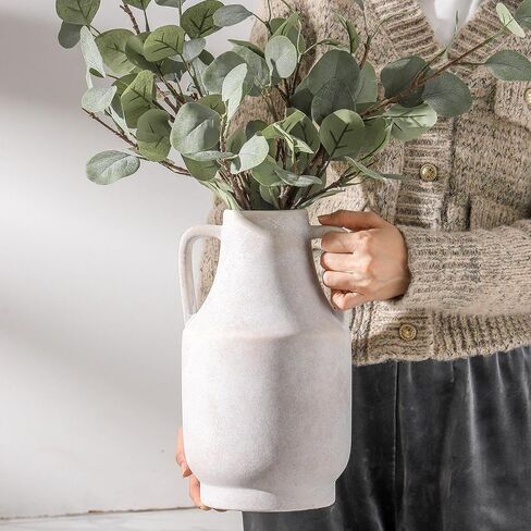 Mitt&Ditt Ceramic Flower Vase, 5.3 inch Off-White Farmhouse Rustic Vase, Handcrafted Weathered Pottery Vases, Small Flower Terracotta Vases for Home Decor, Living Room, Table, Shelf in Saudi Arabia