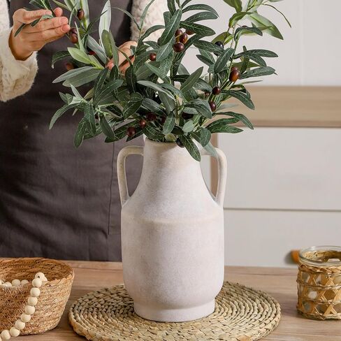Mitt&Ditt Ceramic Flower Vase, 5.3 inch Off-White Farmhouse Rustic Vase, Handcrafted Weathered Pottery Vases, Small Flower Terracotta Vases for Home Decor, Living Room, Table, Shelf in Saudi Arabia