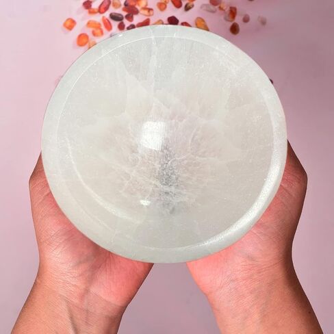 Large Selenite Bowl Hand-Carved Round Selenite Crystals Bowl for Cleansing, Charging, Smudging, Healing, Decoration or Gift 5.3-5.7 Inch in Saudi Arabia