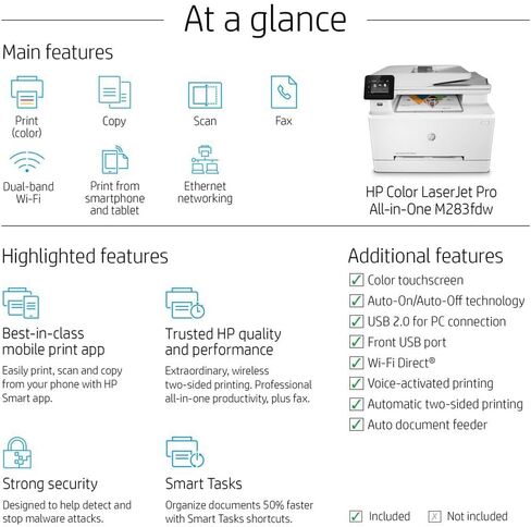 HP Color LaserJet Pro M283fdw Wireless All-in-One Laser Printer, Remote Mobile Print, Scan & Copy, Duplex Printing, Works with Alexa (7KW75A) in Saudi Arabia