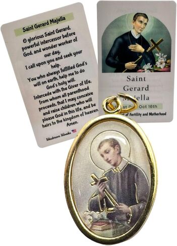 Westmon Works St Gerard Medal Set Italian Metal Pendant with Patron Saint of Fertility and Motherhood Prayer Card Made in the USA in Saudi Arabia