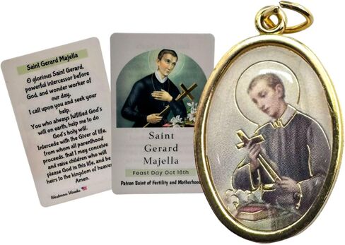 Westmon Works St Gerard Medal Set Italian Metal Pendant with Patron Saint of Fertility and Motherhood Prayer Card Made in the USA in Saudi Arabia