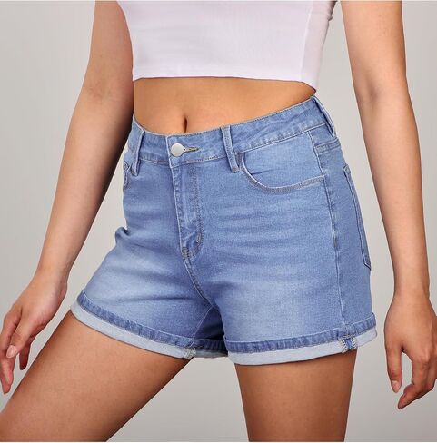 Utyful Jean Shorts for Women Mid Rise Trendy Casual Summer Cute Jorts Fold Hem Stretchy Denim Shorts in Saudi Arabia