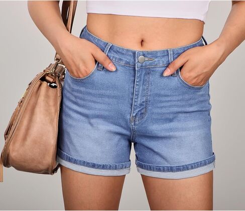 Utyful Jean Shorts for Women Mid Rise Trendy Casual Summer Cute Jorts Fold Hem Stretchy Denim Shorts in Saudi Arabia