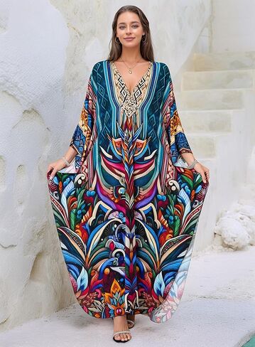 فستان Kaftan للسيدات 2025 V-Neck Beach Cove Up for Swimsuit و Mumu Loungewear & Home Caftan Light in Kuwait