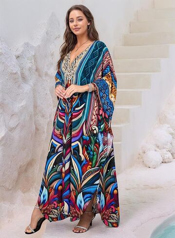 فستان Kaftan للسيدات 2025 V-Neck Beach Cove Up for Swimsuit و Mumu Loungewear & Home Caftan Light in Kuwait