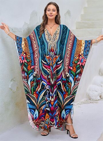 فستان Kaftan للسيدات 2025 V-Neck Beach Cove Up for Swimsuit و Mumu Loungewear & Home Caftan Light in Kuwait