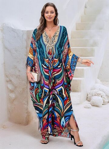 فستان Kaftan للسيدات 2025 V-Neck Beach Cove Up for Swimsuit و Mumu Loungewear & Home Caftan Light in Kuwait