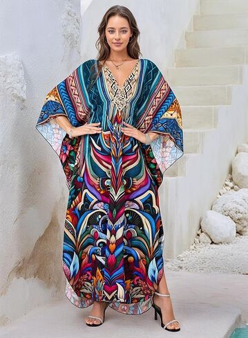 فستان Kaftan للسيدات 2025 V-Neck Beach Cove Up for Swimsuit و Mumu Loungewear & Home Caftan Light in Kuwait