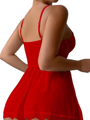 YUNAR Women Sheer Sexy Underwire Floral Lace Babydoll Sleepwear Lingerie Garter Set in Saudi Arabia