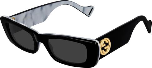 Gucci GG0516S Shiny Bilayer Black/White Mother-Of-Pearl/Grey Solid One Size in Saudi Arabia