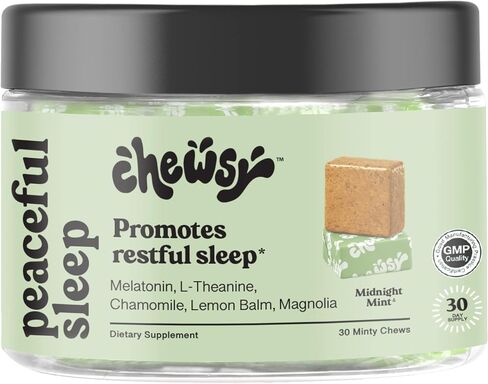 Chewsy Peaceful Sleep Chews, Sleep Support, 3 mg Melatonin, 200 MGS L-Theanine, Chamomile, Lemon Balm, Magnolia, Nighttime Sleep Aid, Naturally Minty Chews, Promotes restful Sleep, 30-Day Supply (1) in Saudi Arabia