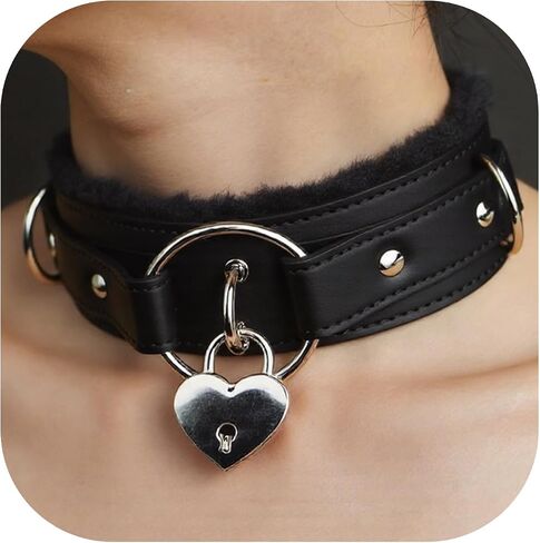 Gothic Leather collar for Women with Lock Detachable Choker Necklace Black in Saudi Arabia