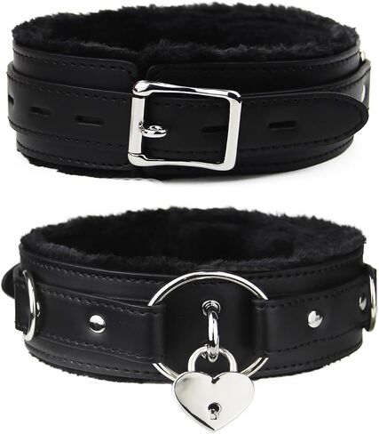Gothic Leather collar for Women with Lock Detachable Choker Necklace Black in Saudi Arabia