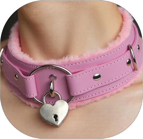 Gothic Leather collar for Women with Lock Detachable Choker Necklace Black in Saudi Arabia