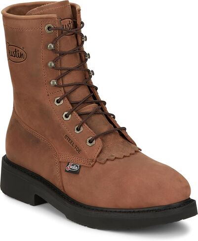 Justin Work Livestock 8" Steel Toe Men's Industrial & Construction Shoes, Premium Full Grain Leather, J-Flex Insole, Slip-Resistant, Aged Brown - 12 D in Saudi Arabia