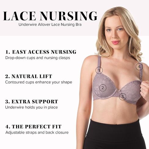 Leading Lady, Loving Moments Lace Nursing Bra, Underwire, One Hand Nursing Clasps, Fold-Down Cups, Everyday Bra in Saudi Arabia