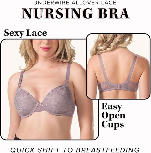 Leading Lady, Loving Moments Lace Nursing Bra, Underwire, One Hand Nursing Clasps, Fold-Down Cups, Everyday Bra in Saudi Arabia