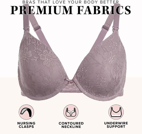 Leading Lady, Loving Moments Lace Nursing Bra, Underwire, One Hand Nursing Clasps, Fold-Down Cups, Everyday Bra in Saudi Arabia