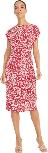 Maggy London Women's Side Gathered Cap Sleeve Bateau Neck-Abstract Print Fitted Silhouette-Midi Wedding Guest Dress in Saudi Arabia