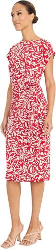 Maggy London Women's Side Gathered Cap Sleeve Bateau Neck-Abstract Print Fitted Silhouette-Midi Wedding Guest Dress in Saudi Arabia