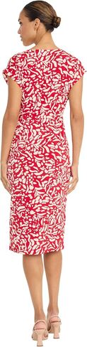 Maggy London Women's Side Gathered Cap Sleeve Bateau Neck-Abstract Print Fitted Silhouette-Midi Wedding Guest Dress in Saudi Arabia