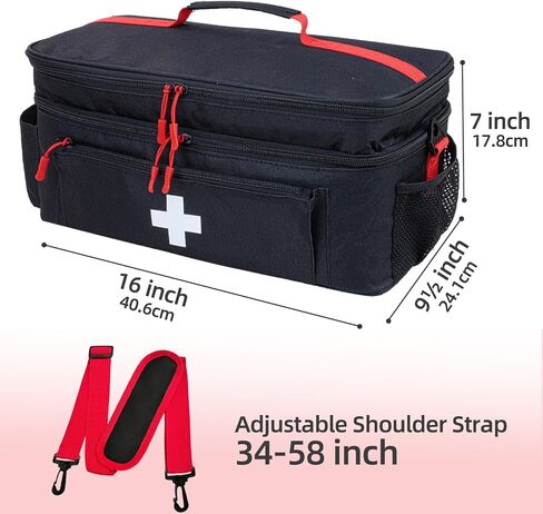 حقيبة طبية كبيرة الإسعافات الأولية فارغة مع حزام الكتف 16 "× 9.5" × 7 "منظم الطب منظم الأدوية سفر كيس تخزين لوازم الطوارئ للسيارة ، المنزل ، المكتب ، في الهواء الطلق (أسود) in Kuwait