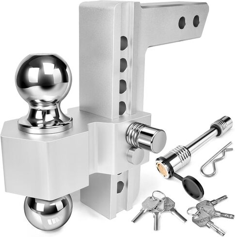 Adjustable Trailer Hitch - 8 Inch Drop Hitch (Fits 2-Inch Receiver), 12,500 LBS GTW Aluminum Tow Hitch, (2" & 2-5/16") Chrome Plated Steel Ball Mount & Anti-Theft Locking Hitch Pins in Kuwait