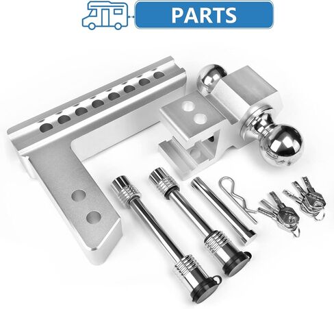 Adjustable Trailer Hitch - 8 Inch Drop Hitch (Fits 2-Inch Receiver), 12,500 LBS GTW Aluminum Tow Hitch, (2" & 2-5/16") Chrome Plated Steel Ball Mount & Anti-Theft Locking Hitch Pins in Kuwait