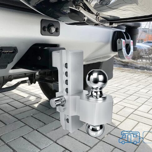 Adjustable Trailer Hitch - 8 Inch Drop Hitch (Fits 2-Inch Receiver), 12,500 LBS GTW Aluminum Tow Hitch, (2" & 2-5/16") Chrome Plated Steel Ball Mount & Anti-Theft Locking Hitch Pins in Kuwait