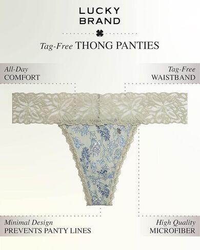 Lucky Brand Women's Underwear - 5 Pack Microfiber Stretch Lace Thong Panties (S-XL) in Saudi Arabia