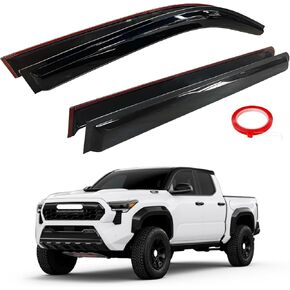Auxko Rain Guards for Tacoma Double Cab 2024 2025 ، 5 مقعد تاكوما تنفيس إكسسوارات - أقنعة نوافذ حارس المطر لنافذة السيارة ، حلقات الرياح الجانبية ذات الشريط الجانبي مع دخان 3 أمتار الشريط