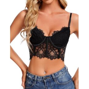 Lidogirl Women Camisole Floral Lace Bralette Longline Cami Top S-2XL