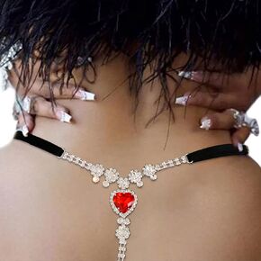 Summer Rhinestone Red Heart Pendant Waist Jewelry Crystal Chain Thong Panties Rave G String Rhinestone Thong Panty Bikini Crystal Waist Chain for Women Party