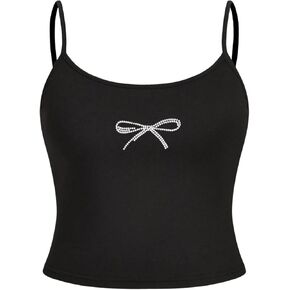 GORGLITTER Girl's Bow Cami Top Rhinestone Spaghetti Strap Summer Sleeveless Tops