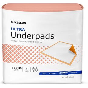 McKesson Underpads Disposable Bed Pads 36" x 36" [50 Count], Heavy Absorbency, Ultra Incontinence Chux Pads for Adults, Elderly, and Baby, Pee Pads