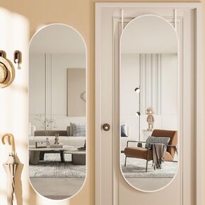 Hasipu Door Mirror Full Length - 51"x 16" Full Body Wall Mirror Arched Floor Mirror Over The Door Mirror Full Length Hanging Mirror for Bedroom, Living Room, Closet (White