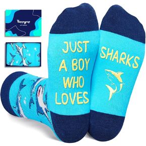 HAPPYPOP Silly Socks for Boys - Funny Shark Gifts Kids 7-9 Years, Novelty Ocean Animal Gifts Shark Socks