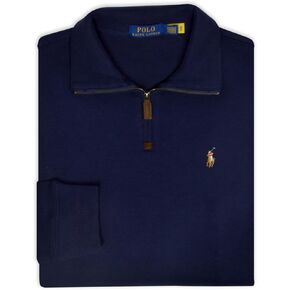 بولو رالف لورين للرجال نصف سحاب من القطن الفرنسي القطن الأضلاع ، (XX-Large ، Navy Blue)