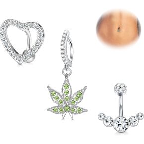 Florideco 3Pcs 14g Belly Button Ring Surgical Steel Clicker Belly Button Rings for Women Simple Belly Rings Reverse Curved Navel Barbell Navel Rings Body Piercing Jewelry 5