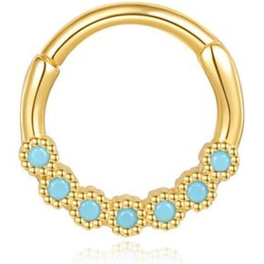 Lantine Blue Cz Septum Daith Piercing Jewelry Gold Septum Ring 925 Sterling Silver Daith Earrings Hinged Clicker Helix Tragus Piercing Jewelry Cartilage Hoop Earrings 16g 8mm