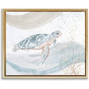Stupell Industries Turtle Watercolor Style Framed Floater Canvas Wall Art Design by Patricia Pinto