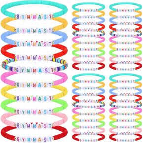 50 Pcs Gymnast Bracelets Bulk Colorful Polymer Clay Beaded Stretch Beaded Bracelet for Adult Team Gift Gymnastics Sports Fan Charm Birthday Party Favors Supplies