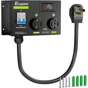 4 Prong (NEMA14-50R) Dryer Splitter with Breaker - 24 Amp 240V Dryer EV Splitter, NEMA 14-30 to 14-50 Auto Switch for Dryer & EV, Left-Side Power Supply Priority, 2 EVs Fast Charging