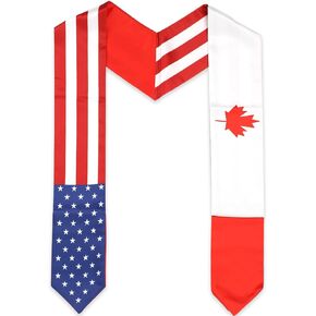 USA And Canada Flag Graduation Stole, Satin Embroidery Graduation Sash for International Students, 72 Inch Length.
