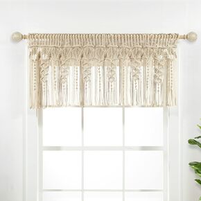 Decor Decor Boho Macrame faLance Cotton FaLance ، 50 "W × 20" L ، محايد - Boho المطبخ الستائر وديكور الجدار - Macrame Valance - ستائر نافذة الحمام