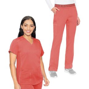 Med Couture Women's Coral Scrub Set, V-Neck Top & Pant, XL